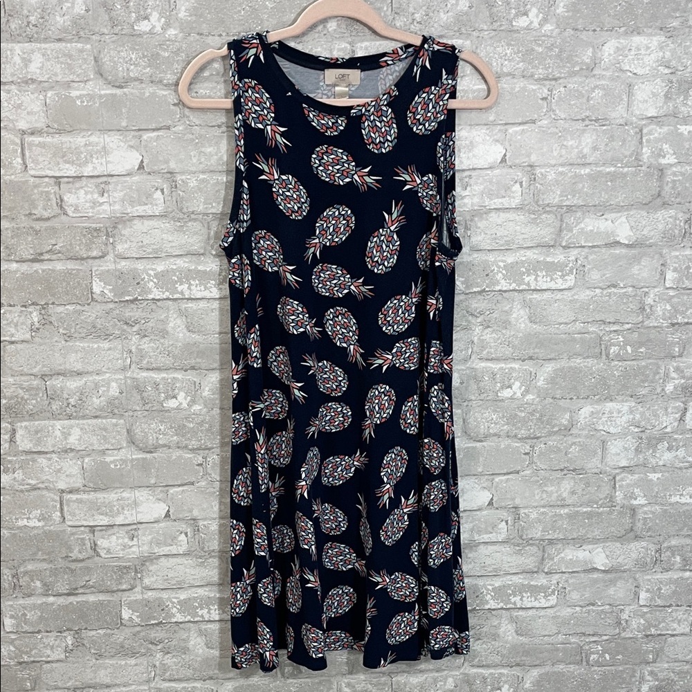 LOFT Navy Pineapple Print Mini Dress